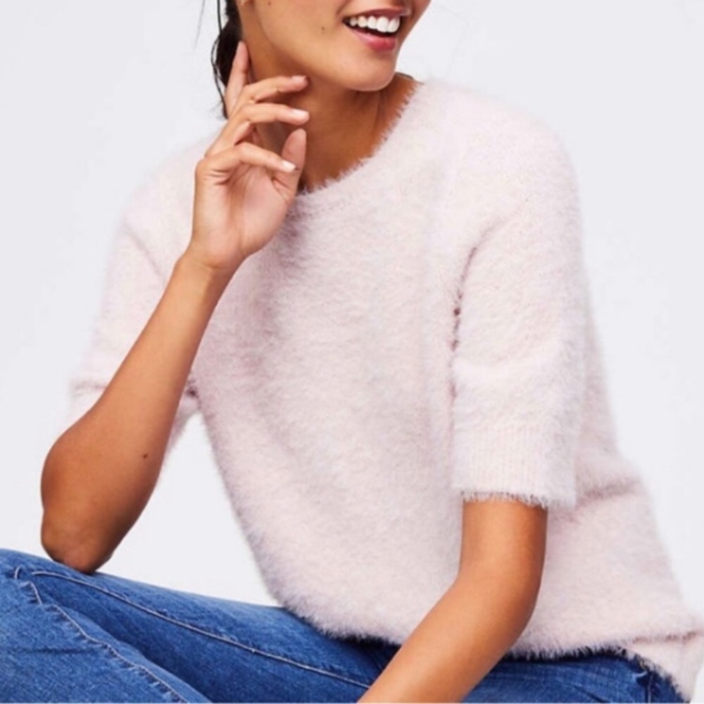 LOFT Pink Fuzzy Short-Sleeved Sweater